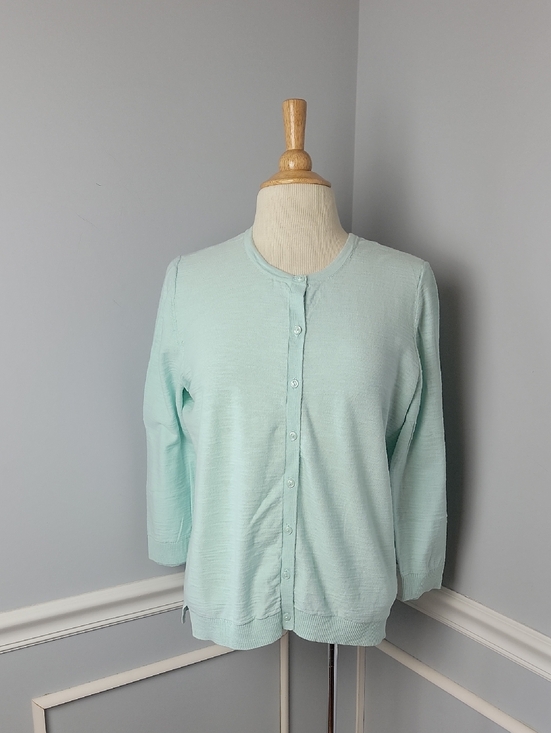 LOFT Sweaters - LOFT OUTLET Seafoam Aqua Textured Lightweight 3/4 Sleeve Crewneck Cardigan L